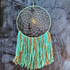 Handmade Sinew & Leather Dreamcatcher Turquoise Boho Wall Hanging Hand Woven Web